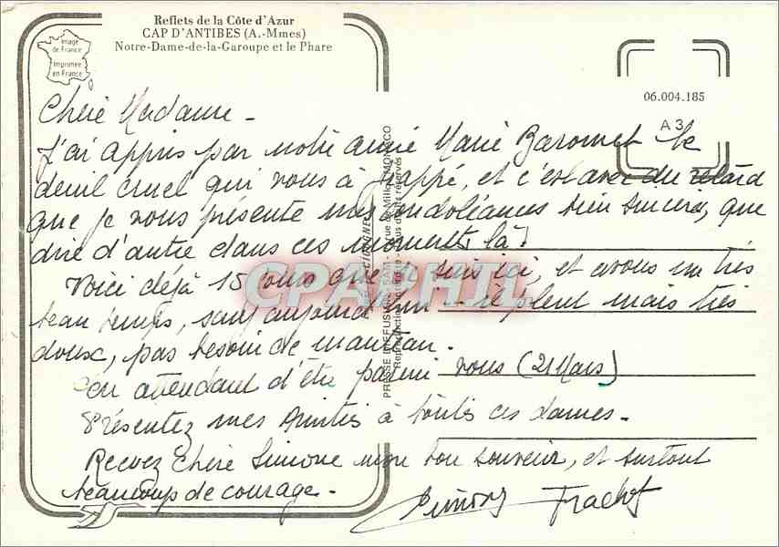 CPM Cap d'Antibes A Mmes Notre Dame de la Garoupe et le Phare  — Rückseite
