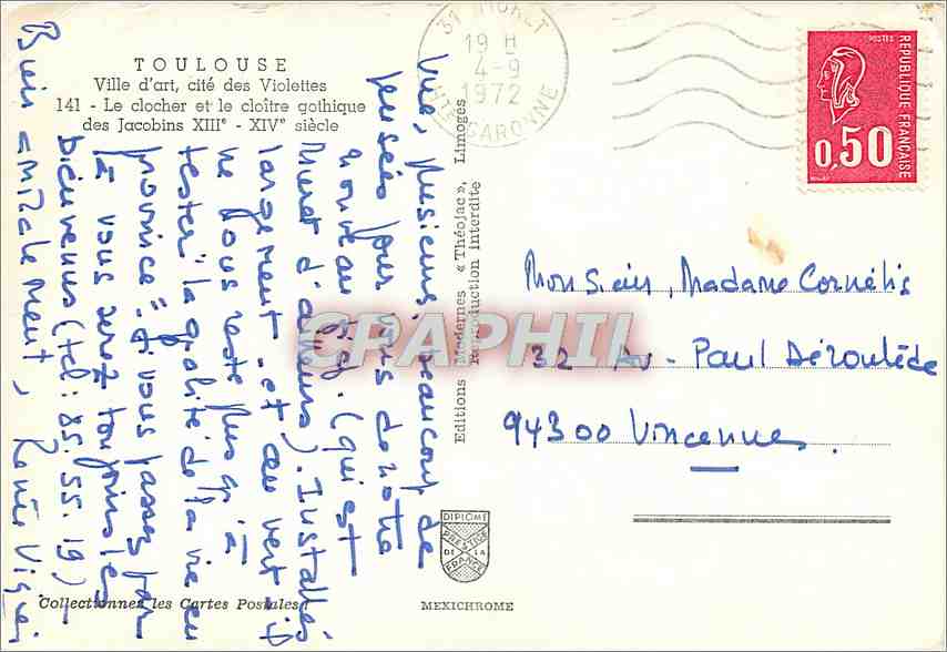 Toulouse — Cloître et clocher des Jacobins — Éditions Méxichrome — Verso