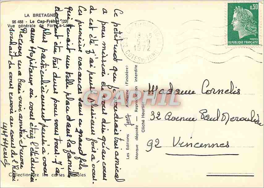 CPM Le Cap Frehel Vue generale de Fort La Latte  — Rückseite