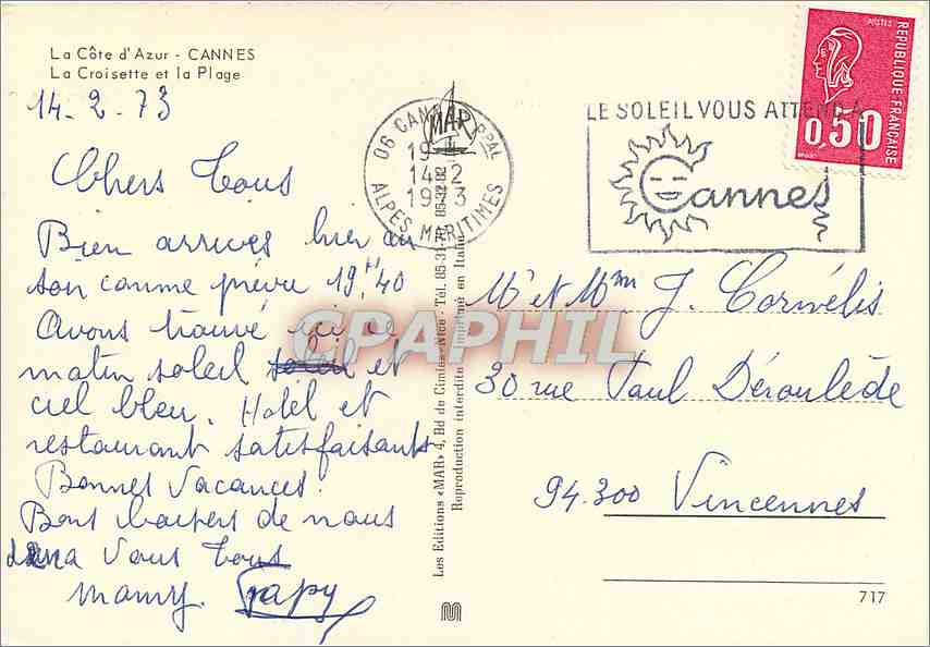 CPM La Cote d'Azur Cannes La Croisette et la Plage  — Verso