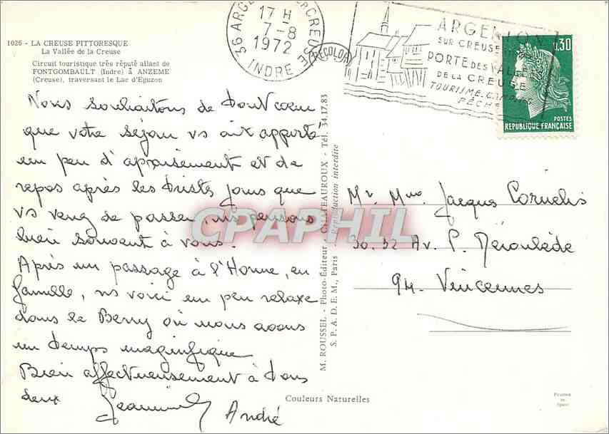 CPM La Vallee de la Creuse Circuit touristique tres repute allant de Fongombault Indre  — Rückseite
