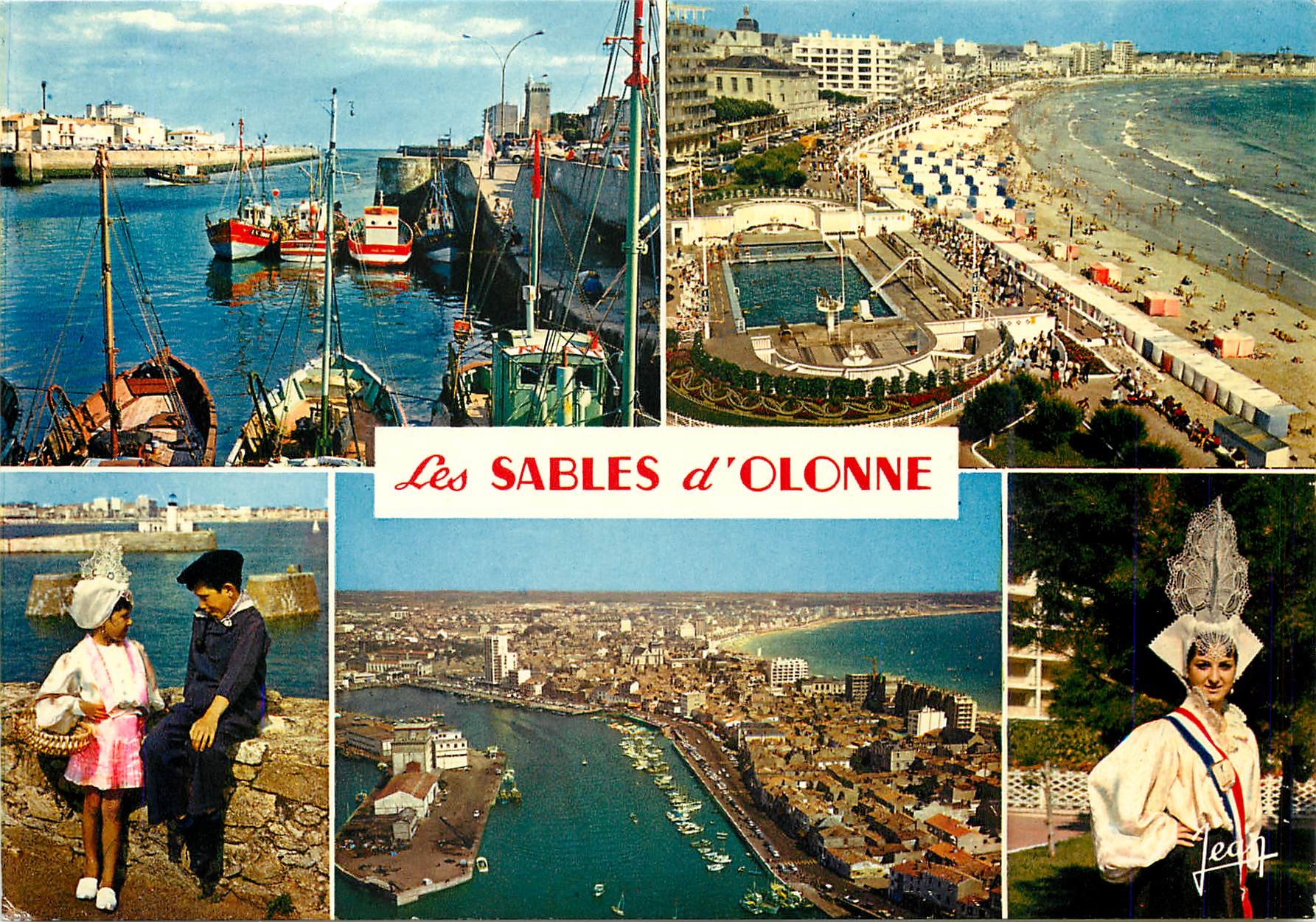 CPM Les Sables d'Olonne Le Port La piscine et la plage Petit enfants en costume du pays 