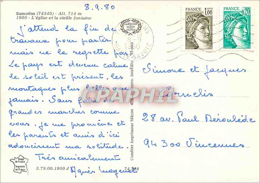 CPM Samoens L'eglise et la vieille fontaine  — Rückseite