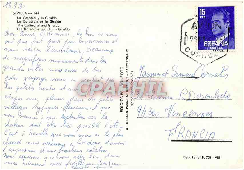 CPM Sevilla La Catedrale et la Giralda  — Rückseite