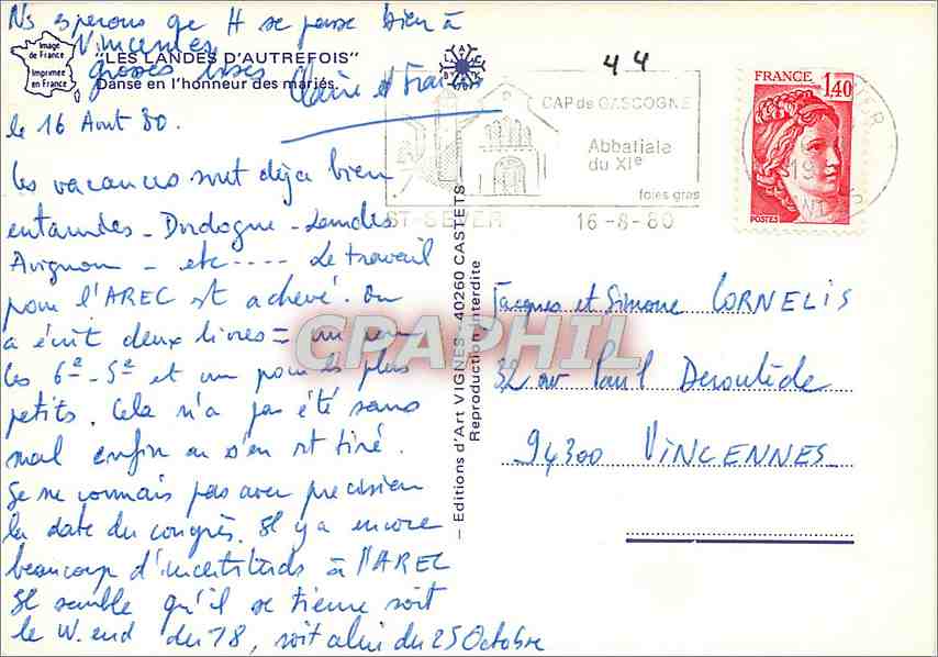 CPM Les Landes d'Autrefois Danse en l'honneur des maries  — Rückseite