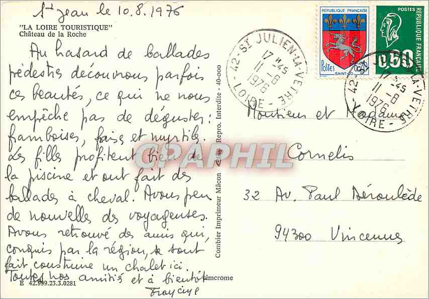 CPM La Loire Touristique Chateau de la Roche  — Rückseite