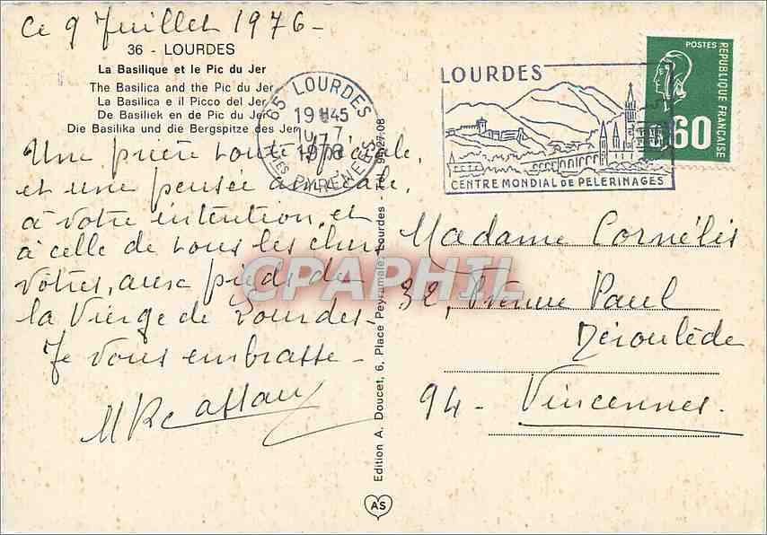 CPM Lourdes La Basilique et le Pic du Jer  — Verso