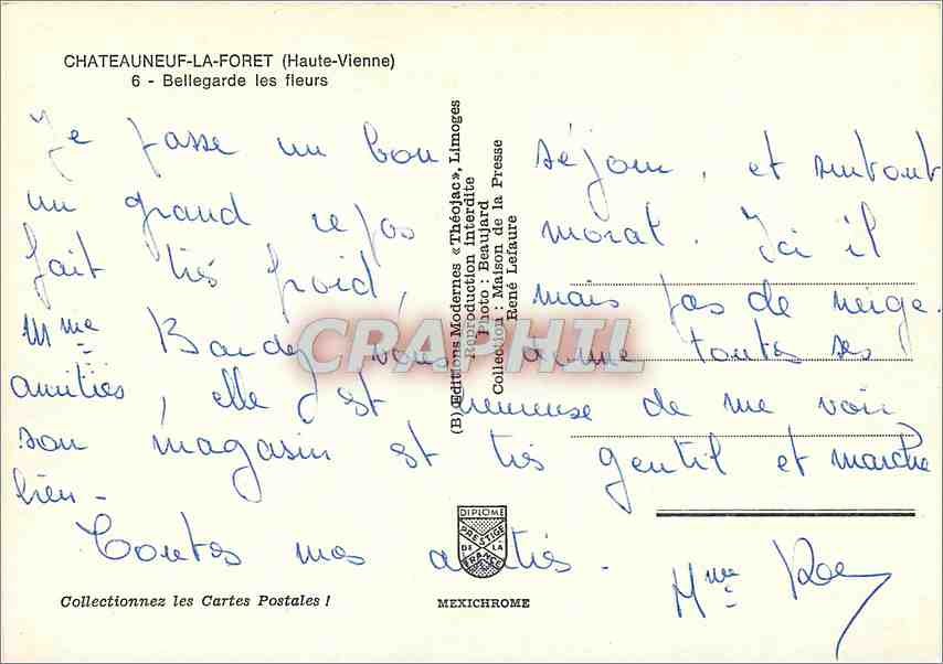CPM Chateauneuf la Foret Haute Vienne Bellegarde les fleurs  — Rückseite