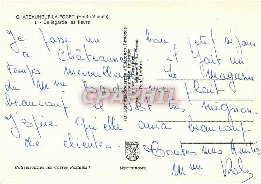 CPM Chateauneuf la Foret Haute Vienne Bellegarde les fleurs  — Rückseite