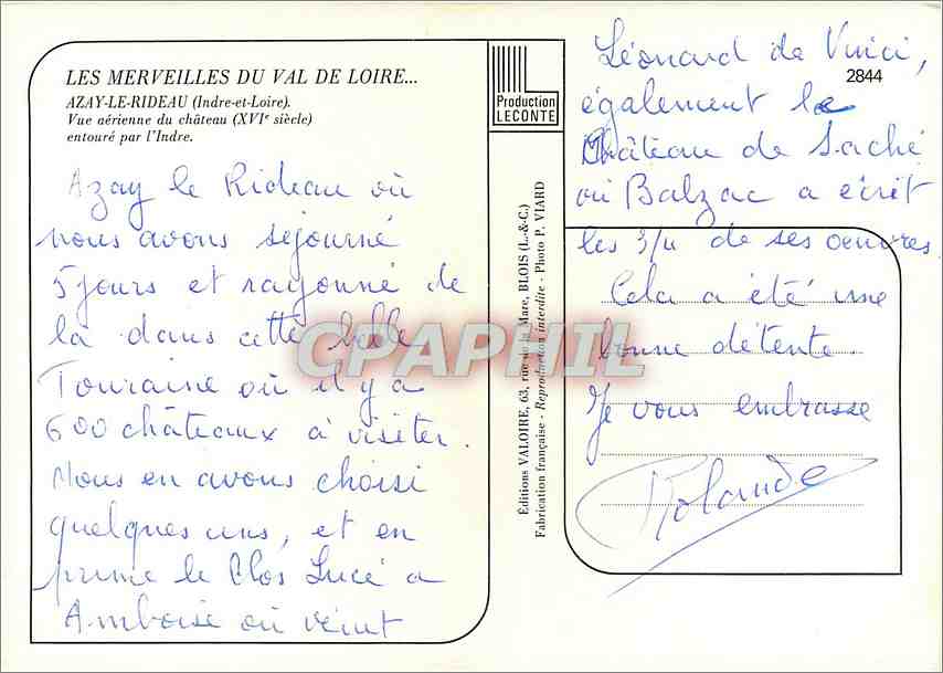 CPM Azay le Rideau Indre et Loire Vue aerienne du chateau  — Rückseite