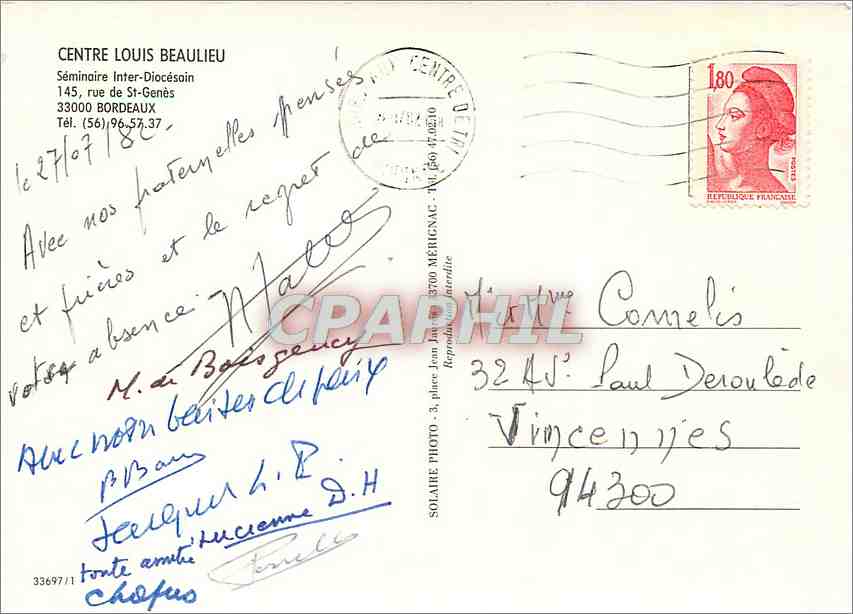 CPM Centre Louis Beaulieu Seminaire Inter Diocesain Bordeaux  — Verso