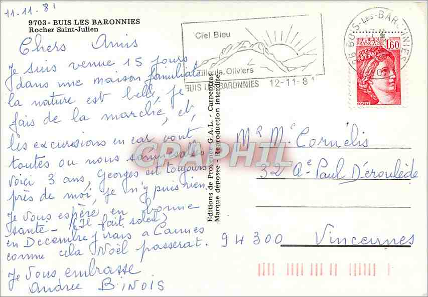 CPM Buis les Baronnies Rocher Saint Julien  — Rückseite