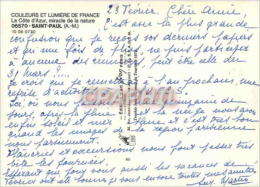 CPM La Cote d'Azur miracle de la nature Saint Paul AM  — Verso
