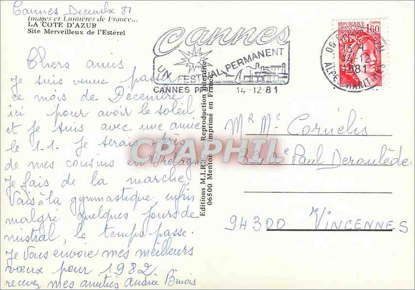 CPM La Cote d'Azur Site Merveilleux de l'Esterel  — Verso