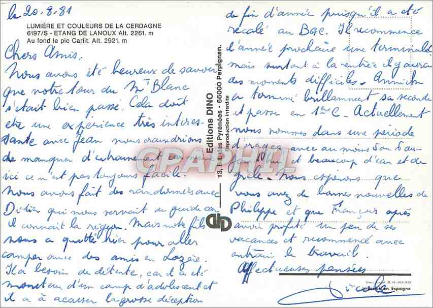 CPM Etang de Lanoux Au fond le pic  — Back