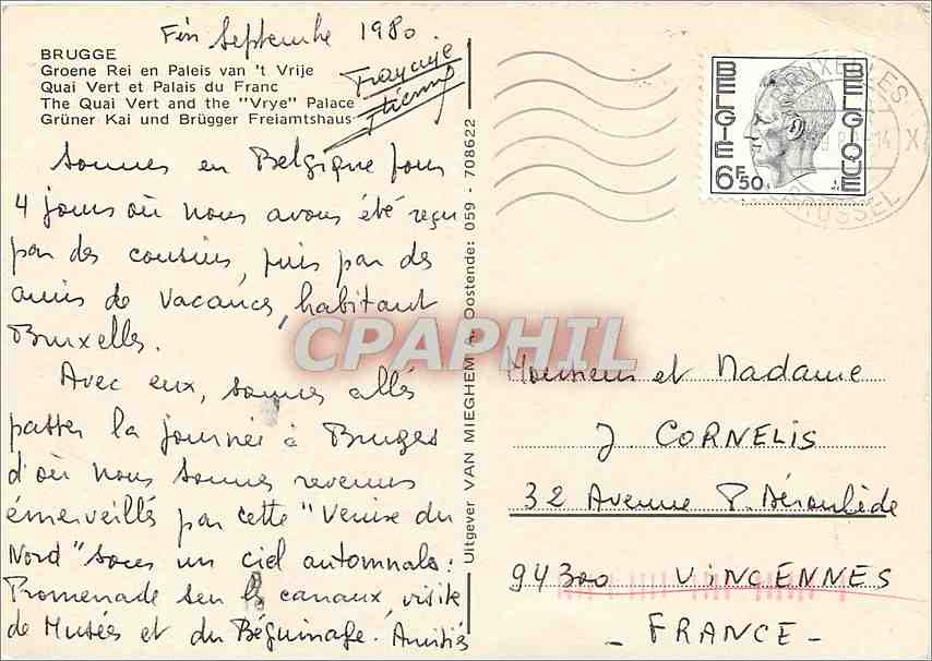 CPM Brugge Quai Vert et Palais du Franc  — Rückseite