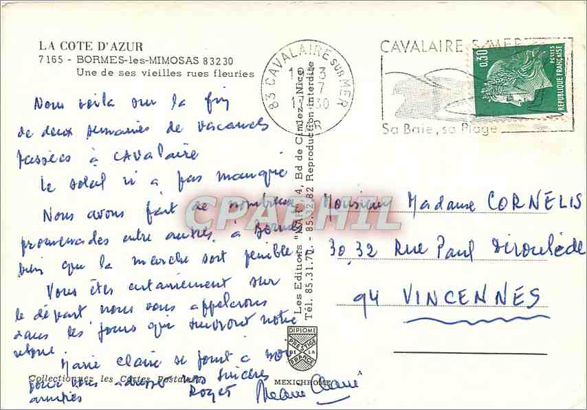 CPM La Cote d'Azur Bormes les Mimosas Une de ses vieilles rues fleuries  — Verso