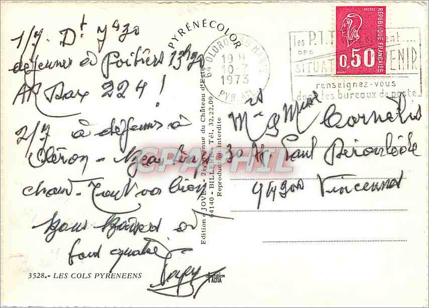 Les cols pyrénéens — Édition JOVIA — n° 3528 — Verso