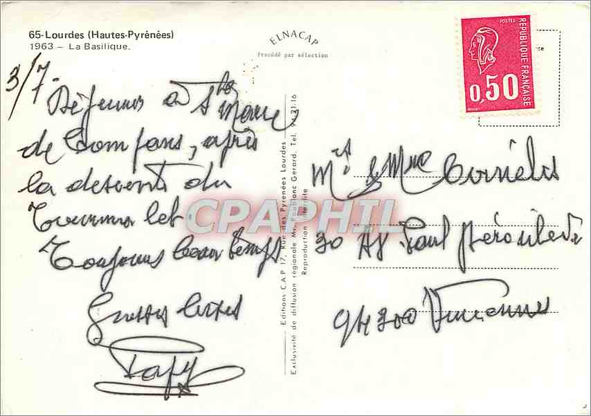 CPM Lourdes Hautes Pyrenees La Basilique  — Verso