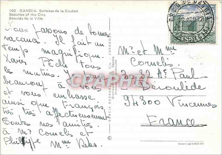 CPM Gandia Beautes de la Ville  — Rückseite