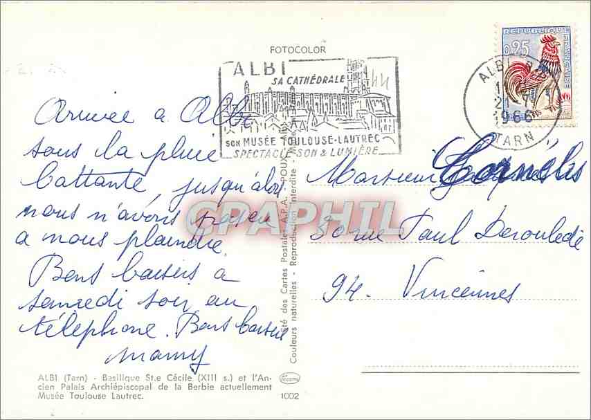 Albi — Basilique Sainte-Cécile (XIIIe s.) et Ancien Palais Archiépiscopal — éditeur Fotocolor, n° 1002 — Verso
