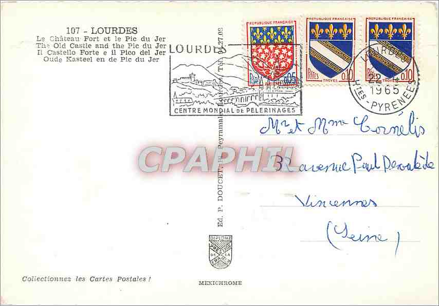 CPM Lourdes Le Chateau Fort et le Pic du Jer  — Verso