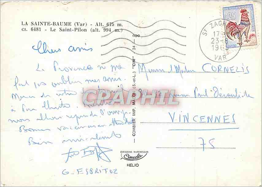 CPM La Sainte Baume Var Le Saint Pilon  — Verso