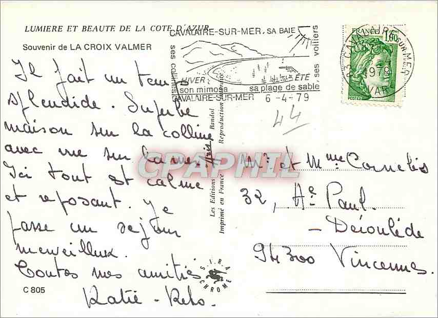 CPM La Croix Valmer  — Verso
