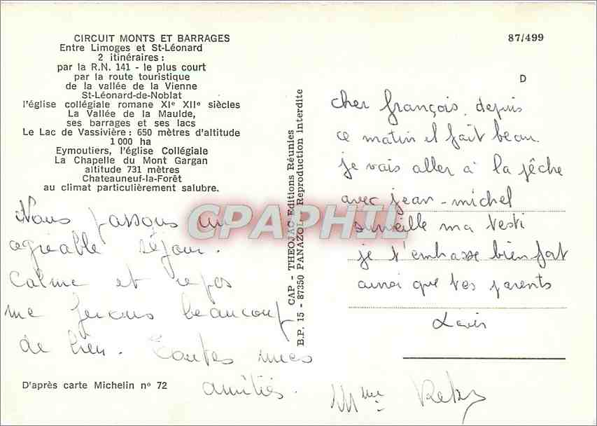 CPM Circuits Monts et Barrages Entre Limoges et St Leonard  — Rückseite
