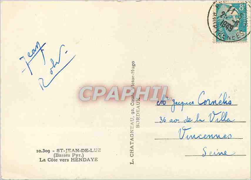 CPM Saint Jean de Luz Basses Pyr La Cote vers Hendaye  — Verso