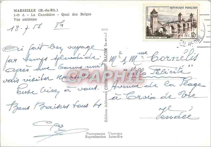CPM Marseille B du Rh La Canebiere Quai des Belges Vue aerienne  — Verso