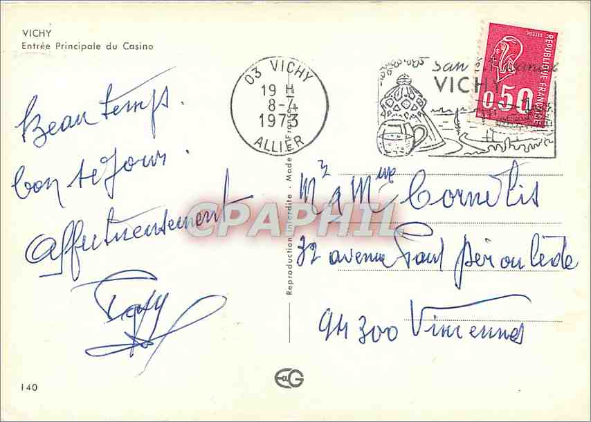 CPM Vichy Entree Principale du Casino  — Rückseite