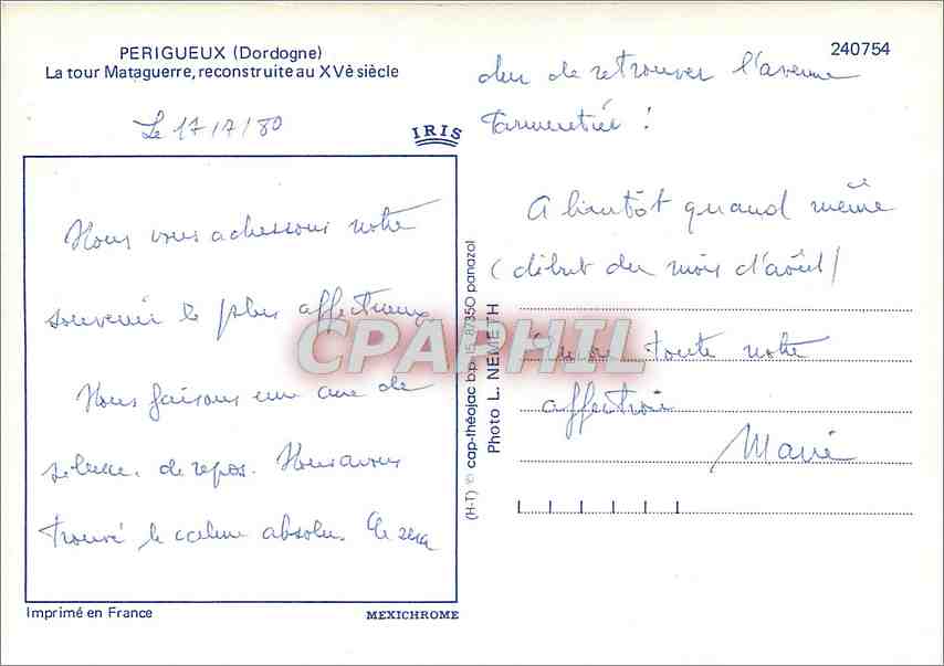 La tour Mataguerre — reconstruite au XVe siècle — IRIS — Verso