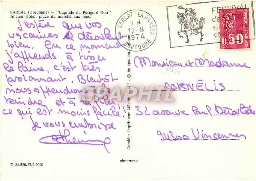 Sarlat-la-Canéda — Ancien Hôtel — éditeur Cimy — Verso