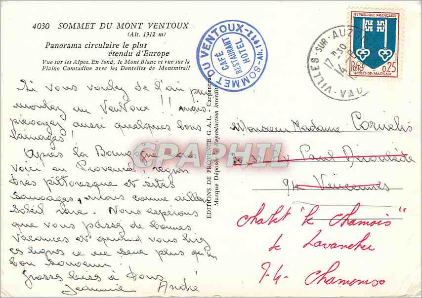 CPM Le Mont Ventoux Panorama circulaire le plus etendu d'Europe  — Rückseite