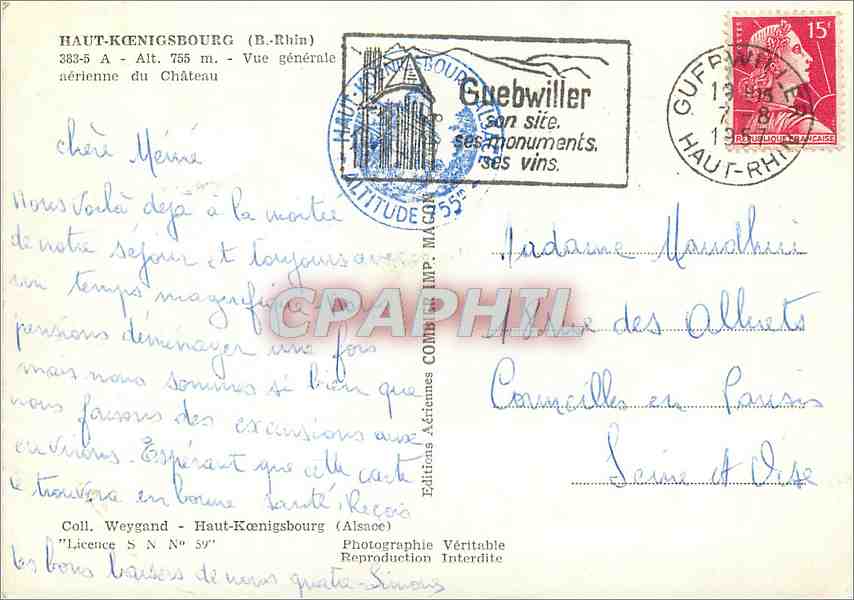 CPM Haut Koenigsbourg B Rhin Vue generale aerienne du Chateau  — Rückseite