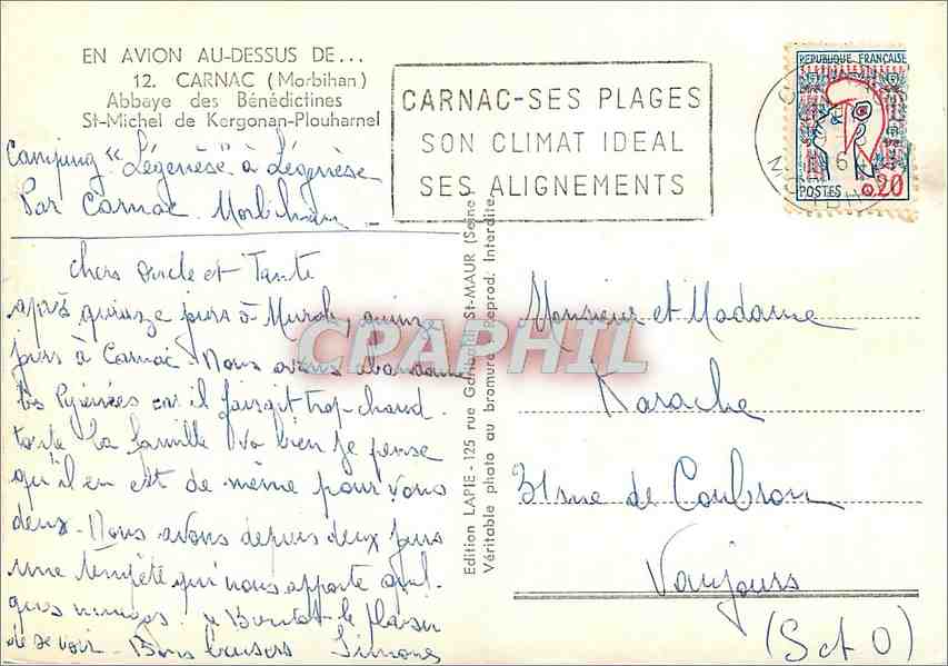 CPM Carnac Morbihan Abbaye des Benedictines St Michel de Kergonan Plouharnel  — Rückseite