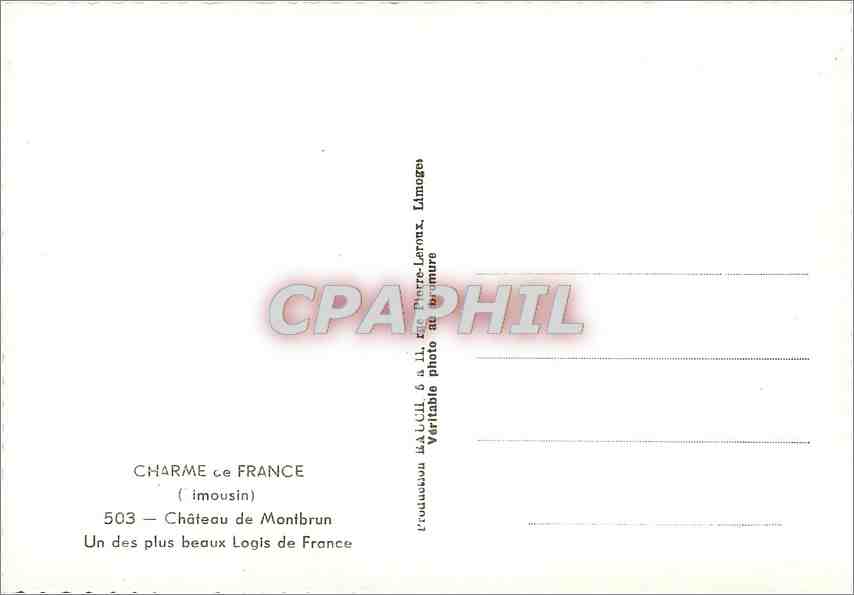 CPM Charme de France Limousin Chateau de Montbrun Un des plus beaux Logis de France  — Back