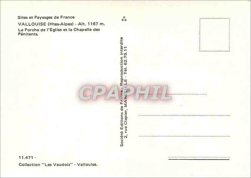 Valloise (Htes-Alpes) — Le Porche de l'Église et la Chapelle des Pénitents — Société Éditions de France, n° 11.471 — Reverso