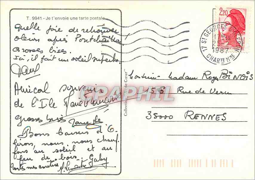 CPM Je t'envoie une Tarte Postale  — Rückseite
