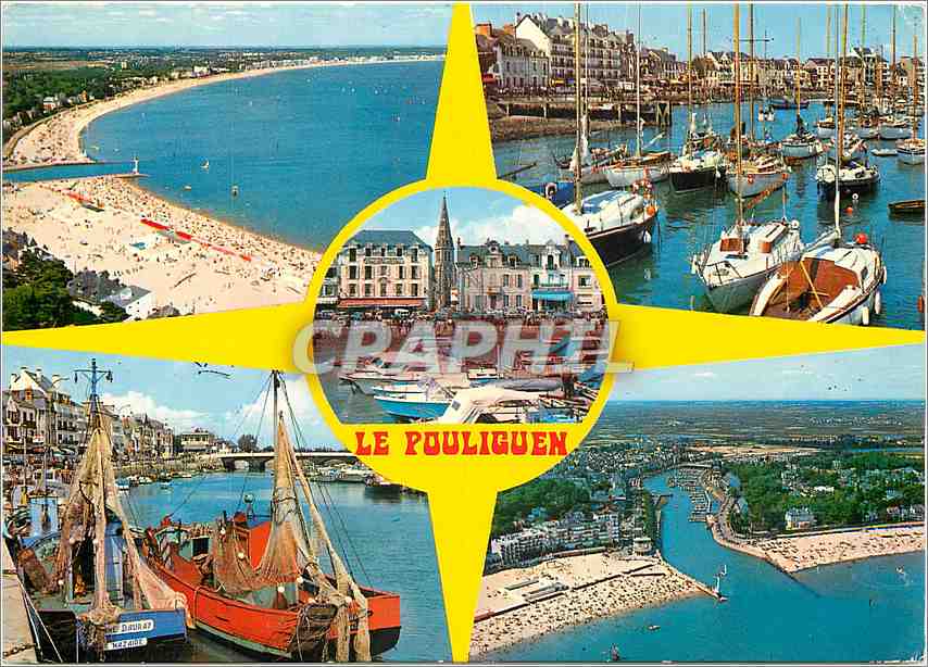 CPM Le Pouliguen La plage et le port Bateaux