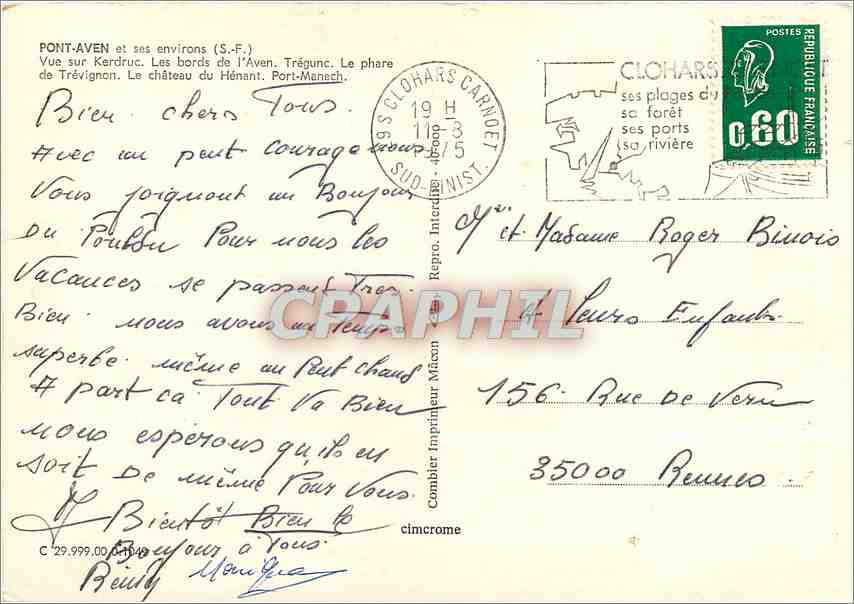 CPM Souvenir de Pont Aven et ses Environs  — Rückseite