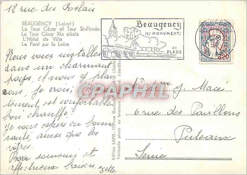 CPM Souvenir de Beaugency Loiret La Tour Cesar et Tour St Firmin  — Rückseite