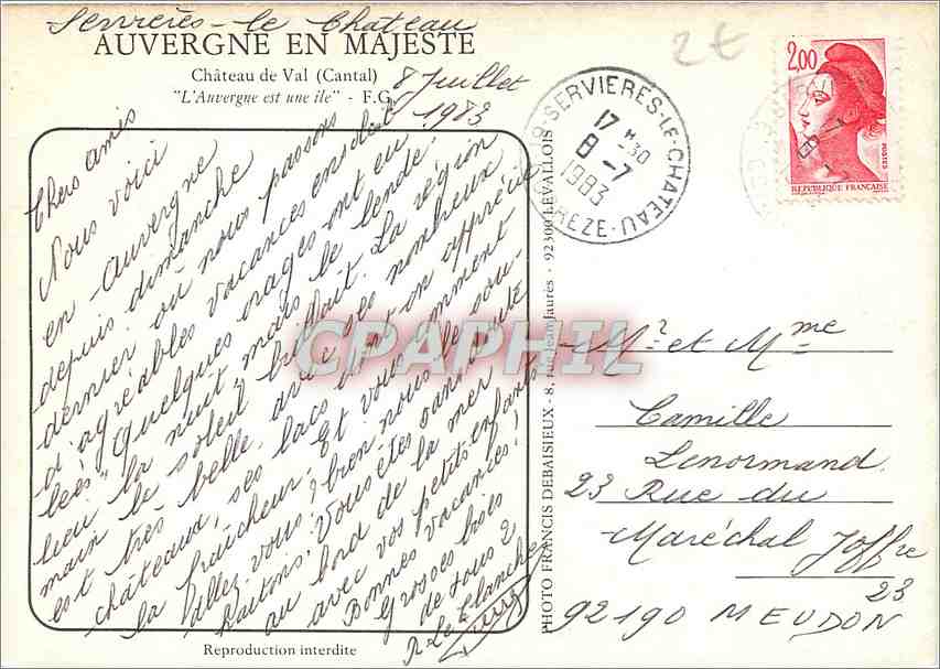 CPM Auvergne En Majeste Chateau de Val Cantal  — Rückseite