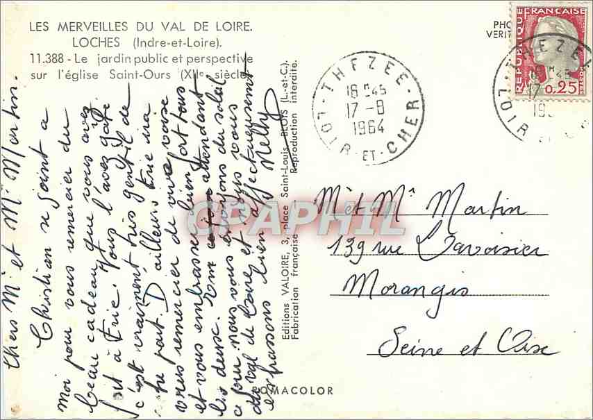 CPM Loches Indre et Loire Le jardin public et perspective sur l'eglise Saint Ours  — Rückseite