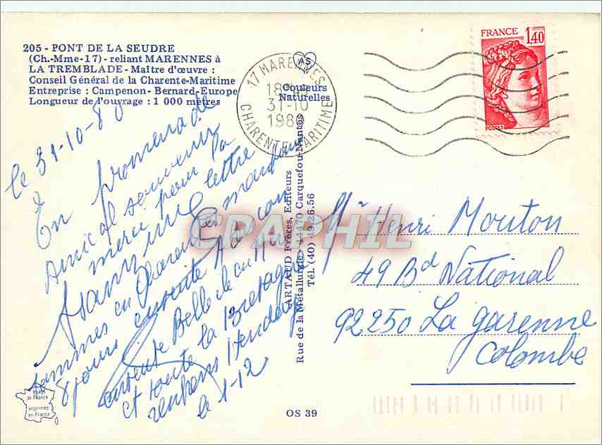 CPM Pont de la Seudre reliant Marennes a La Tremblade  — Back