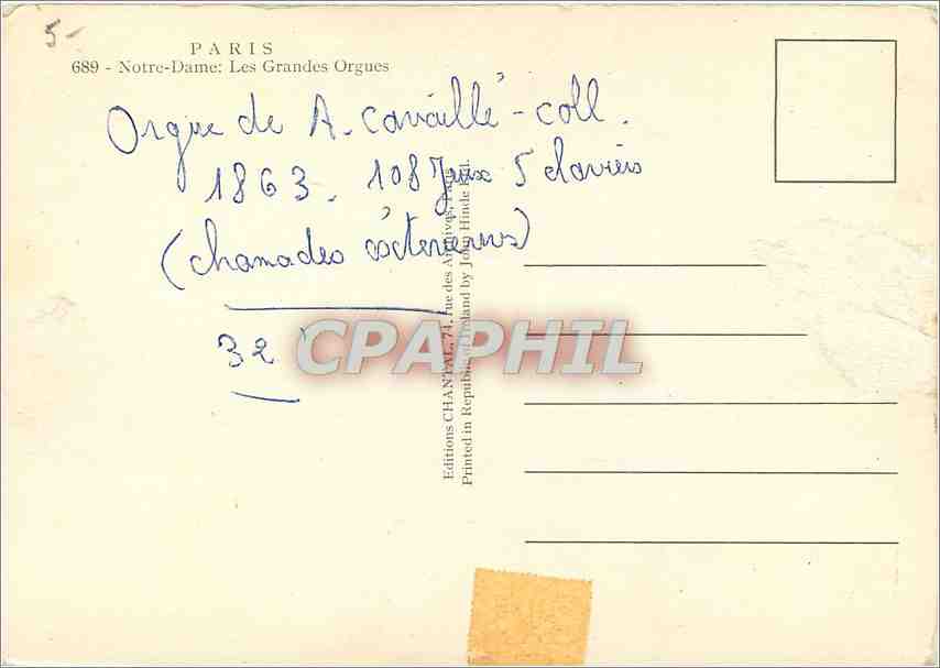 CPM Paris Notre Dame Les Grandes Orgues  — Rückseite