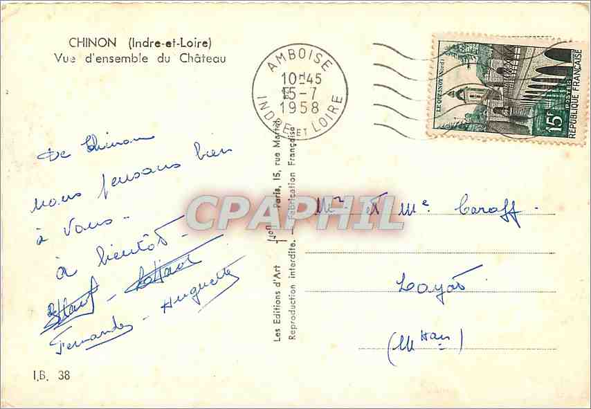 CPM Chinon Indre et Loire Vue d'Ensemble du Chateau  — Rückseite