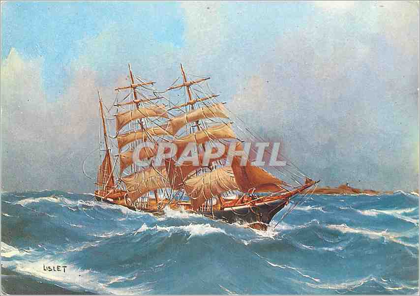 Saint-Malo — Le Trois-mâts barque « Armen » en vue des îles Chausey — œuvre de Lislet