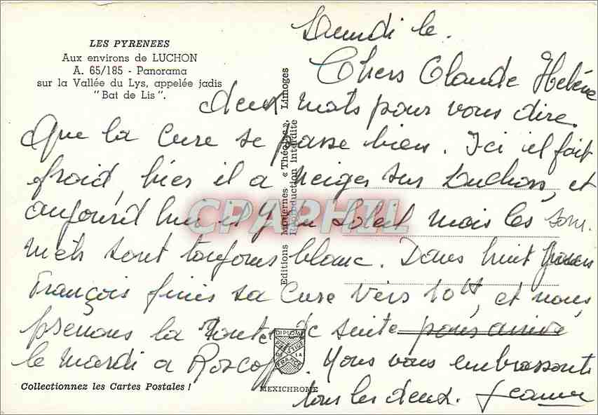 CPM Les Pyrenees Aux environs de Luchon  — Verso